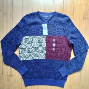 Tommy Hilfiger NWT Fair Isle Flag Knit Crew Neck Cotton Sweater Mens Size Medium
